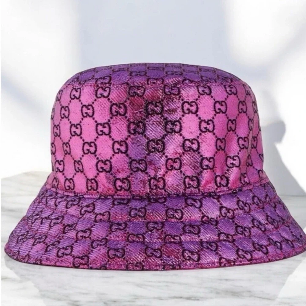 Gucci Reversible Bucket Hat Fuchsia Pink Metallic GG Monogram Floral 697361 M